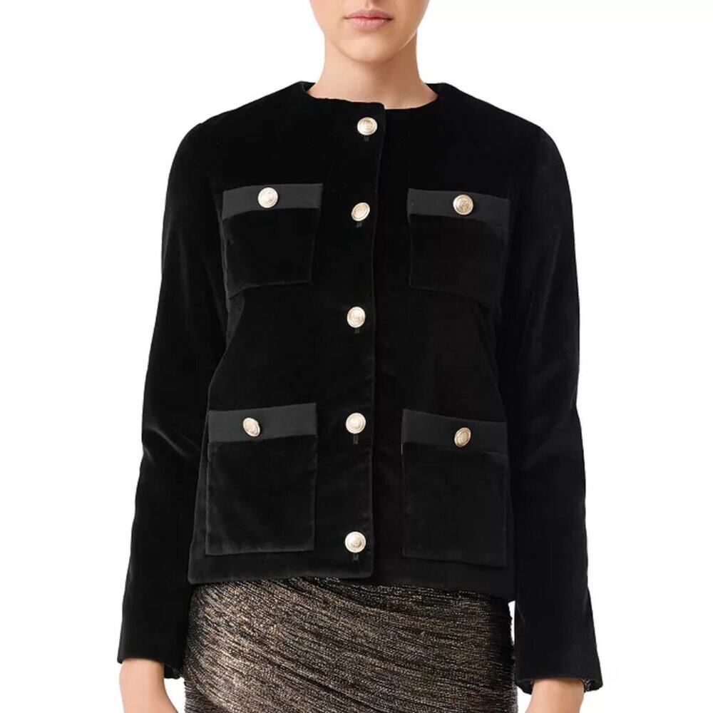 MAJE Benny Velvet Button Front Jacket